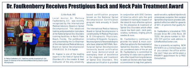 Dr. Faulkenberry Receives 2026 Back and Neck Pain Treatment Award